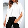 imageBTFBM Womens Summer Tops 2026 Mock Neck Batwing Sleeve Silk Satin Shirts Loose Oversized Dressy Casual Spring BlousesWhite