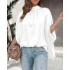 imageBTFBM Womens Summer Tops 2026 Mock Neck Batwing Sleeve Silk Satin Shirts Loose Oversized Dressy Casual Spring BlousesWhite