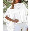 imageBTFBM Womens Summer Tops 2026 Mock Neck Batwing Sleeve Silk Satin Shirts Loose Oversized Dressy Casual Spring BlousesWhite
