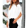 imageBTFBM Womens Summer Tops 2026 Mock Neck Batwing Sleeve Silk Satin Shirts Loose Oversized Dressy Casual Spring BlousesWhite