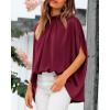 imageBTFBM Womens Summer Tops 2026 Mock Neck Batwing Sleeve Silk Satin Shirts Loose Oversized Dressy Casual Spring BlousesWine Red
