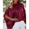 imageBTFBM Womens Summer Tops 2026 Mock Neck Batwing Sleeve Silk Satin Shirts Loose Oversized Dressy Casual Spring BlousesWine Red