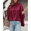 imageBTFBM Womens Summer Tops 2026 Mock Neck Batwing Sleeve Silk Satin Shirts Loose Oversized Dressy Casual Spring BlousesWine Red