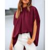 imageBTFBM Womens Summer Tops 2026 Mock Neck Batwing Sleeve Silk Satin Shirts Loose Oversized Dressy Casual Spring BlousesWine Red