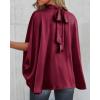 imageBTFBM Womens Summer Tops 2026 Mock Neck Batwing Sleeve Silk Satin Shirts Loose Oversized Dressy Casual Spring BlousesWine Red