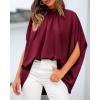 imageBTFBM Womens Summer Tops 2026 Mock Neck Batwing Sleeve Silk Satin Shirts Loose Oversized Dressy Casual Spring BlousesWine Red
