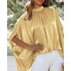 imageBTFBM Womens Summer Tops 2026 Mock Neck Batwing Sleeve Silk Satin Shirts Loose Oversized Dressy Casual Spring BlousesYellow