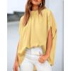 imageBTFBM Womens Summer Tops 2026 Mock Neck Batwing Sleeve Silk Satin Shirts Loose Oversized Dressy Casual Spring BlousesYellow