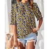 imageBTFBM Womens Tops 2026 Dressy Casual Blouses Summer Spring Clothes Mock Neck Short Sleeve Shirts Business Work Fall OutfitsFloral Black
