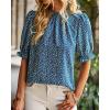 imageBTFBM Womens Tops 2026 Dressy Casual Blouses Summer Spring Clothes Mock Neck Short Sleeve Shirts Business Work Fall OutfitsFloral Blue