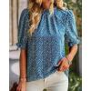imageBTFBM Womens Tops 2026 Dressy Casual Blouses Summer Spring Clothes Mock Neck Short Sleeve Shirts Business Work Fall OutfitsFloral Blue