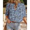 imageBTFBM Womens Tops 2026 Dressy Casual Blouses Summer Spring Clothes Mock Neck Short Sleeve Shirts Business Work Fall OutfitsFloral Blue White