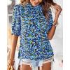 imageBTFBM Womens Tops 2026 Dressy Casual Blouses Summer Spring Clothes Mock Neck Short Sleeve Shirts Business Work Fall OutfitsFloral Bright Blue