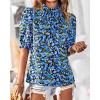 imageBTFBM Womens Tops 2026 Dressy Casual Blouses Summer Spring Clothes Mock Neck Short Sleeve Shirts Business Work Fall OutfitsFloral Bright Blue