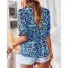 imageBTFBM Womens Tops 2026 Dressy Casual Blouses Summer Spring Clothes Mock Neck Short Sleeve Shirts Business Work Fall OutfitsFloral Bright Blue