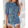 imageBTFBM Womens Tops 2026 Dressy Casual Blouses Summer Spring Clothes Mock Neck Short Sleeve Shirts Business Work Fall OutfitsFloral Bright Blue