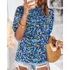 imageBTFBM Womens Tops 2026 Dressy Casual Blouses Summer Spring Clothes Mock Neck Short Sleeve Shirts Business Work Fall OutfitsFloral Bright Blue