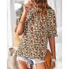 imageBTFBM Womens Tops 2026 Dressy Casual Blouses Summer Spring Clothes Mock Neck Short Sleeve Shirts Business Work Fall OutfitsFloral Navy