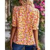 imageBTFBM Womens Tops 2026 Dressy Casual Blouses Summer Spring Clothes Mock Neck Short Sleeve Shirts Business Work Fall OutfitsFloral Pink