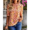 imageBTFBM Womens Tops 2026 Dressy Casual Blouses Summer Spring Clothes Mock Neck Short Sleeve Shirts Business Work Fall OutfitsFloral Pink