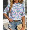 imageBTFBM Womens Tops 2026 Dressy Casual Blouses Summer Spring Clothes Mock Neck Short Sleeve Shirts Business Work Fall OutfitsFloral Pink Blue