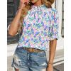 imageBTFBM Womens Tops 2026 Dressy Casual Blouses Summer Spring Clothes Mock Neck Short Sleeve Shirts Business Work Fall OutfitsFloral Pink Blue
