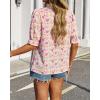 imageBTFBM Womens Tops 2026 Dressy Casual Blouses Summer Spring Clothes Mock Neck Short Sleeve Shirts Business Work Fall OutfitsFloral Pink White