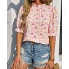 imageBTFBM Womens Tops 2026 Dressy Casual Blouses Summer Spring Clothes Mock Neck Short Sleeve Shirts Business Work Fall OutfitsFloral Pink White