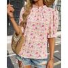 imageBTFBM Womens Tops 2026 Dressy Casual Blouses Summer Spring Clothes Mock Neck Short Sleeve Shirts Business Work Fall OutfitsFloral Pink White
