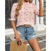 imageBTFBM Womens Tops 2026 Dressy Casual Blouses Summer Spring Clothes Mock Neck Short Sleeve Shirts Business Work Fall OutfitsFloral Pink White