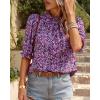 imageBTFBM Womens Tops 2026 Dressy Casual Blouses Summer Spring Clothes Mock Neck Short Sleeve Shirts Business Work Fall OutfitsFloral Purple White