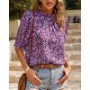 imageBTFBM Womens Tops 2026 Dressy Casual Blouses Summer Spring Clothes Mock Neck Short Sleeve Shirts Business Work Fall OutfitsFloral Purple White