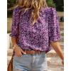 imageBTFBM Womens Tops 2026 Dressy Casual Blouses Summer Spring Clothes Mock Neck Short Sleeve Shirts Business Work Fall OutfitsFloral Purple White