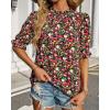 imageBTFBM Womens Tops 2026 Dressy Casual Blouses Summer Spring Clothes Mock Neck Short Sleeve Shirts Business Work Fall OutfitsFloral Red Black