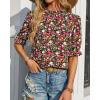 imageBTFBM Womens Tops 2026 Dressy Casual Blouses Summer Spring Clothes Mock Neck Short Sleeve Shirts Business Work Fall OutfitsFloral Red Black