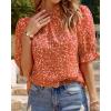 imageBTFBM Womens Tops 2026 Dressy Casual Blouses Summer Spring Clothes Mock Neck Short Sleeve Shirts Business Work Fall OutfitsFloral Red Orange