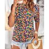 imageBTFBM Womens Tops 2026 Dressy Casual Blouses Summer Spring Clothes Mock Neck Short Sleeve Shirts Business Work Fall OutfitsFloral Royal Blue