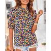 imageBTFBM Womens Tops 2026 Dressy Casual Blouses Summer Spring Clothes Mock Neck Short Sleeve Shirts Business Work Fall OutfitsFloral Royal Blue