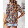 imageBTFBM Womens Tops 2026 Dressy Casual Blouses Summer Spring Clothes Mock Neck Short Sleeve Shirts Business Work Fall OutfitsFloral Royal Blue