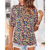 imageBTFBM Womens Tops 2026 Dressy Casual Blouses Summer Spring Clothes Mock Neck Short Sleeve Shirts Business Work Fall OutfitsFloral Royal Blue