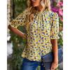 imageBTFBM Womens Tops 2026 Dressy Casual Blouses Summer Spring Clothes Mock Neck Short Sleeve Shirts Business Work Fall OutfitsFloral Yellow