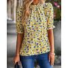 imageBTFBM Womens Tops 2026 Dressy Casual Blouses Summer Spring Clothes Mock Neck Short Sleeve Shirts Business Work Fall OutfitsFloral Yellow