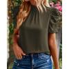imageBTFBM Womens Tops 2026 Dressy Casual Blouses Summer Spring Clothes Mock Neck Short Sleeve Shirts Business Work Fall OutfitsSolid Army Green