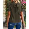 imageBTFBM Womens Tops 2026 Dressy Casual Blouses Summer Spring Clothes Mock Neck Short Sleeve Shirts Business Work Fall OutfitsSolid Army Green