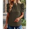 imageBTFBM Womens Tops 2026 Dressy Casual Blouses Summer Spring Clothes Mock Neck Short Sleeve Shirts Business Work Fall OutfitsSolid Army Green