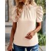 imageBTFBM Womens Tops 2026 Dressy Casual Blouses Summer Spring Clothes Mock Neck Short Sleeve Shirts Business Work Fall OutfitsSolid Beige