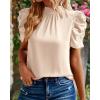 imageBTFBM Womens Tops 2026 Dressy Casual Blouses Summer Spring Clothes Mock Neck Short Sleeve Shirts Business Work Fall OutfitsSolid Beige