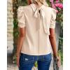 imageBTFBM Womens Tops 2026 Dressy Casual Blouses Summer Spring Clothes Mock Neck Short Sleeve Shirts Business Work Fall OutfitsSolid Beige