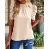 imageBTFBM Womens Tops 2026 Dressy Casual Blouses Summer Spring Clothes Mock Neck Short Sleeve Shirts Business Work Fall OutfitsSolid Beige