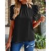 imageBTFBM Womens Tops 2026 Dressy Casual Blouses Summer Spring Clothes Mock Neck Short Sleeve Shirts Business Work Fall OutfitsSolid Black